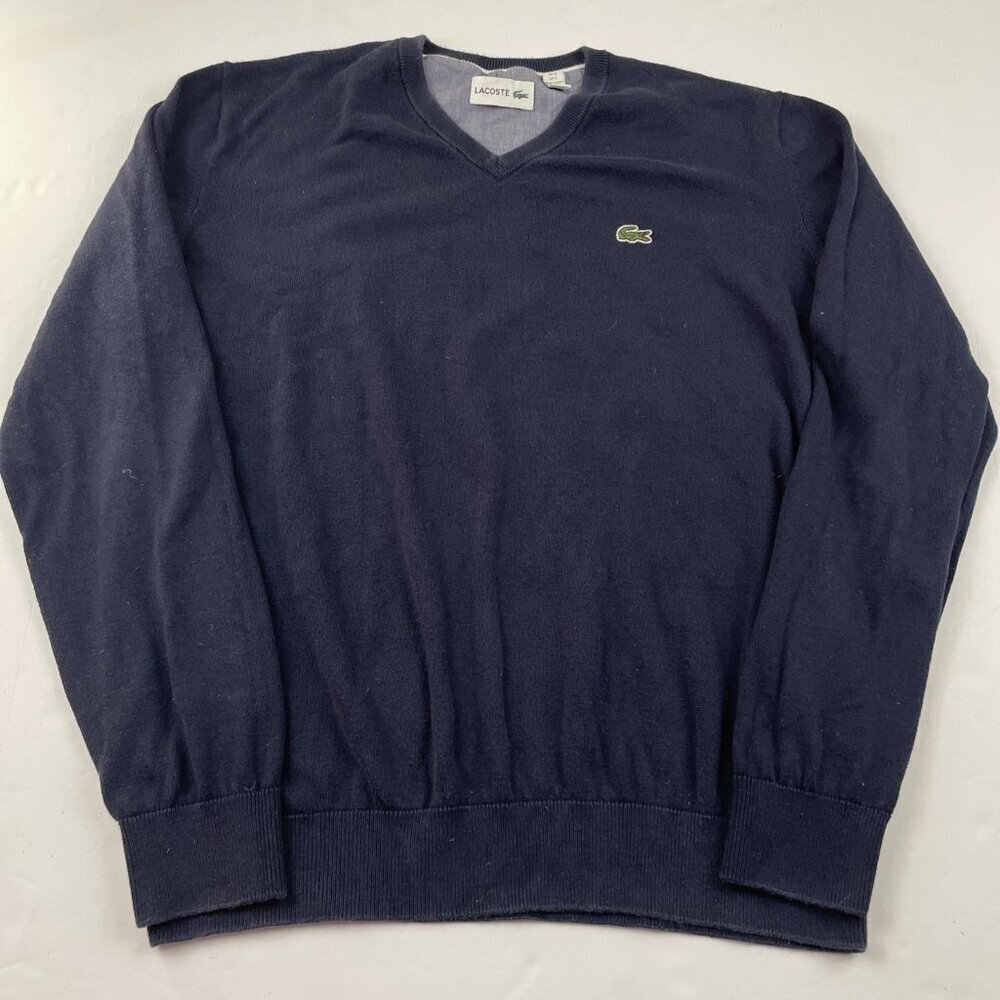 Lacoste Sweater Men’s L Navy V-Neck Classic Fit Cotton Timeless Knitwear Logo